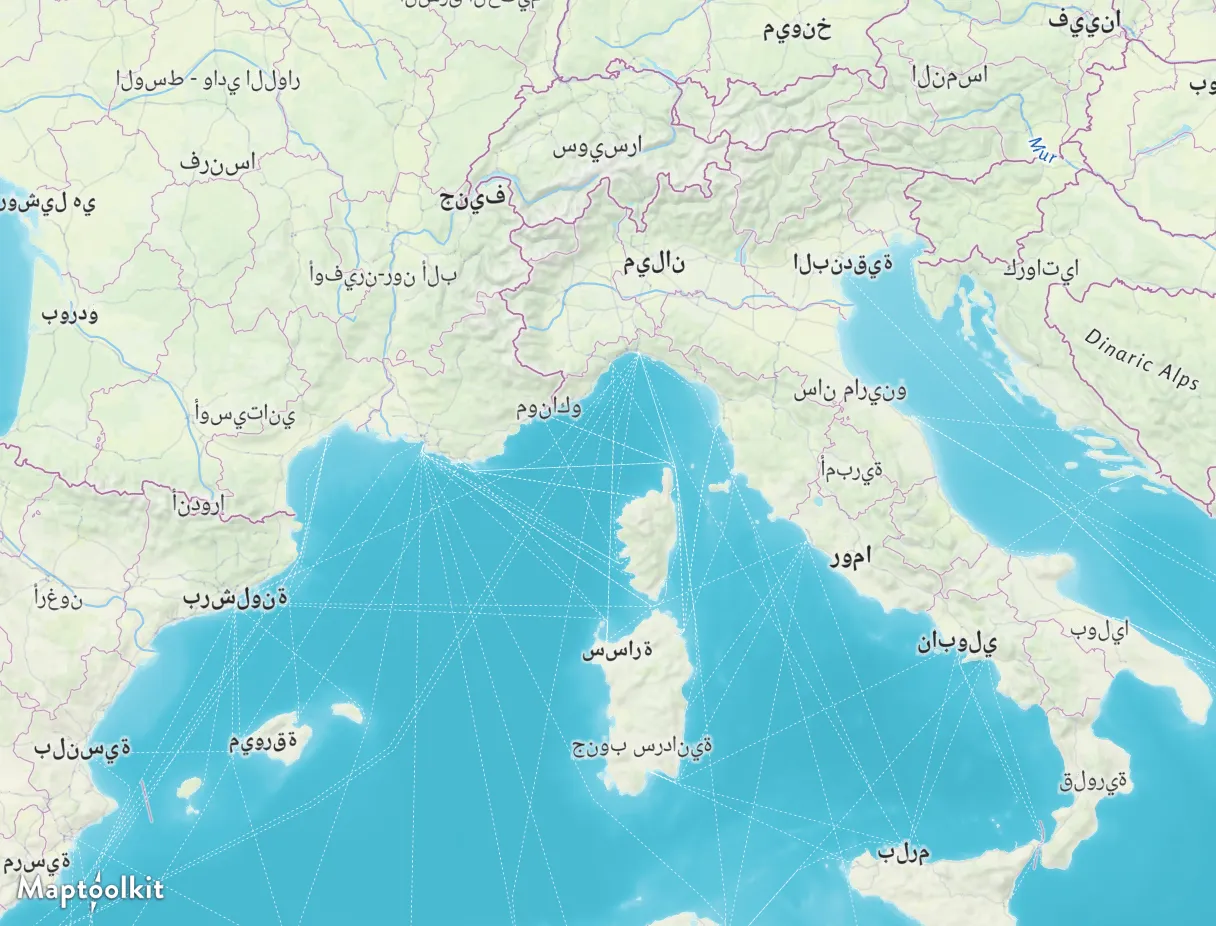 Map with labels shown in Arabic