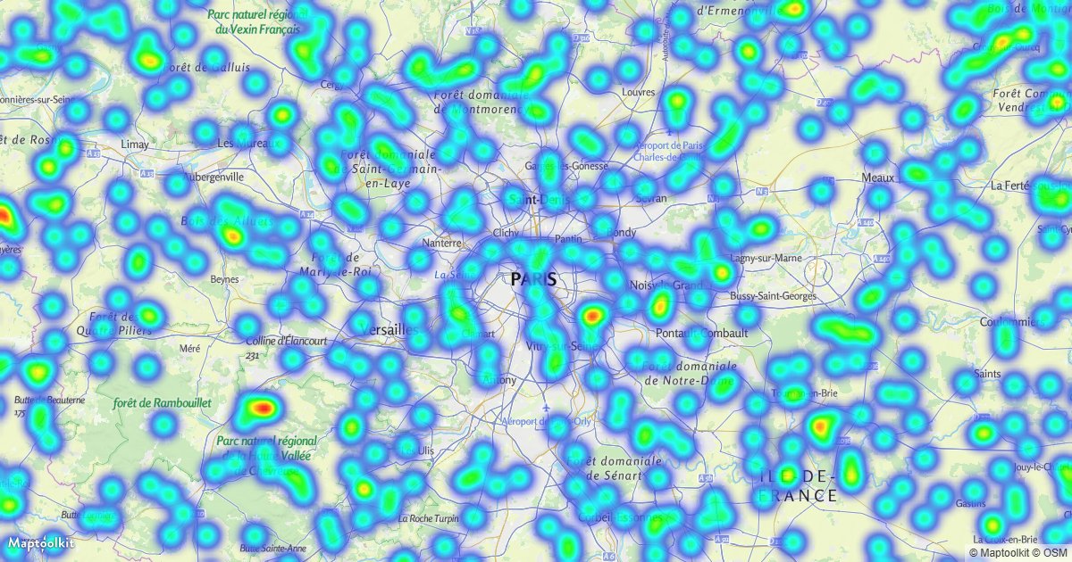 Visualize point density with a heatmap.