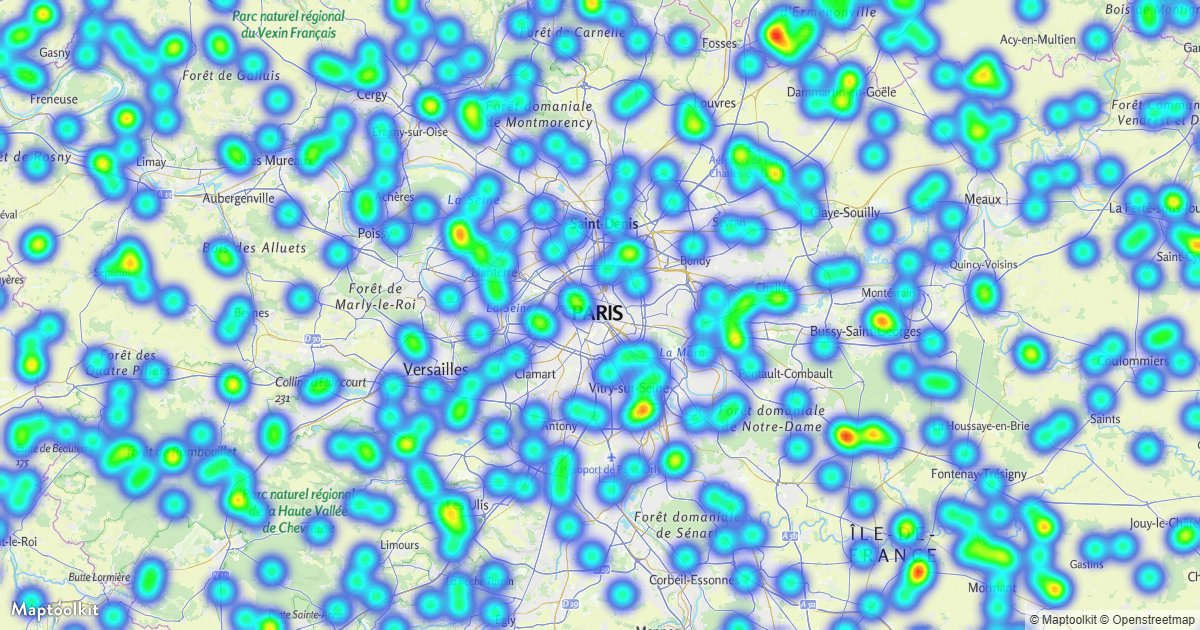 Visualize point density with a heatmap.